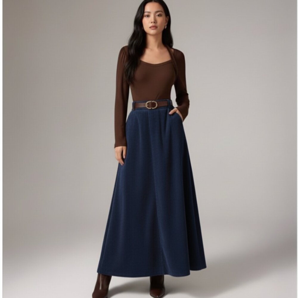 Minimalist Corduroy Skirt Maxi Blue